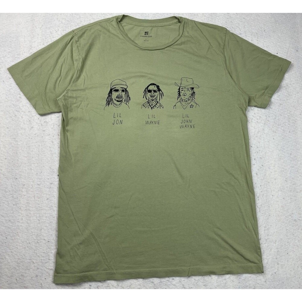 Lil Jon, Lil Wayne, Lil John Wayne Graphic Olive Green Large T-Shirt